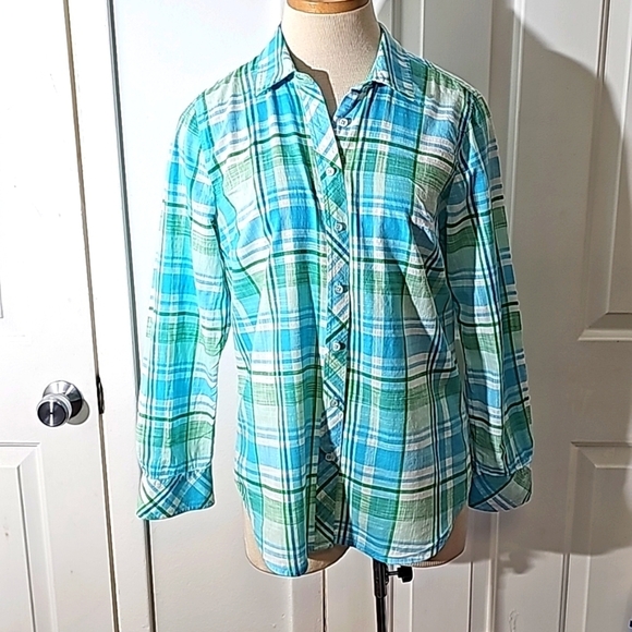 Talbot's blue plaid long sleeve casual button-down shirt. Size medium. - Picture 1 of 8